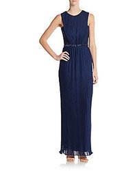 JS Boutique Embellished Fortuny Pleated Gown
