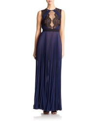BCBGMAXAZRIA Lace Top Pleated Gown