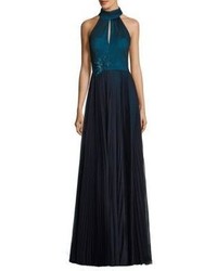 Kay Unger Pleated Halter Gown