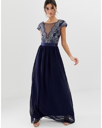 City Goddess Pleated Maxi Dress With Embrodiered Detail