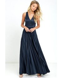 LuLu*s Epic Night Navy Blue Satin Maxi Dress