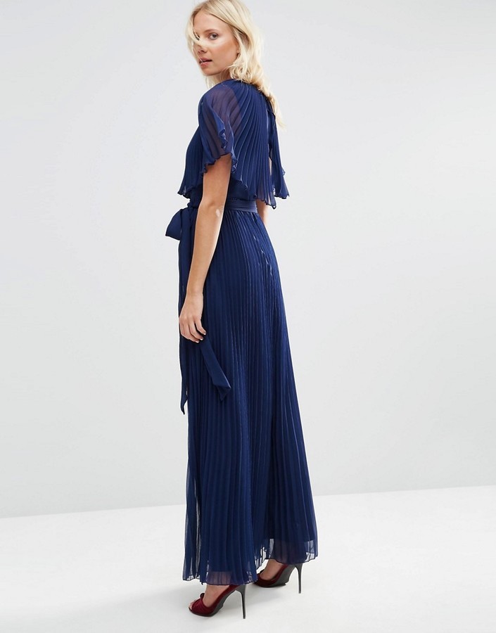 Asos Ruffle Cape Front Pleated Maxi Dress, $83 | Asos | Lookastic