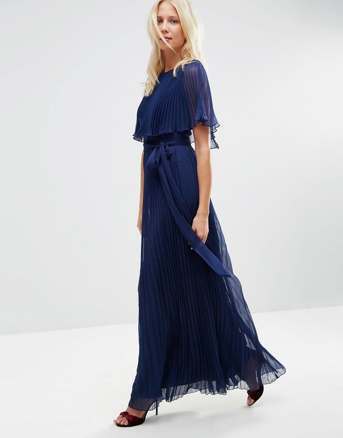 asos navy pleated dress