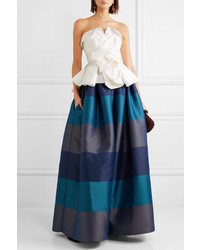 Alexis Mabille Bow Detailed Embellished Striped Satin Piqu Maxi Skirt
