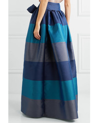 Alexis Mabille Bow Detailed Embellished Striped Satin Piqu Maxi Skirt