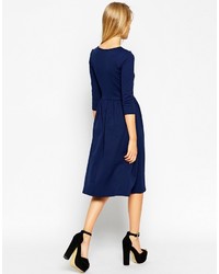 Asos Collection Midi Skater Dress In Texture With 34 Sleeves