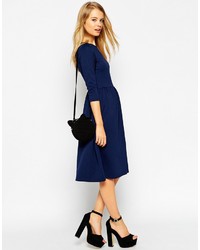 Asos Collection Midi Skater Dress In Texture With 34 Sleeves