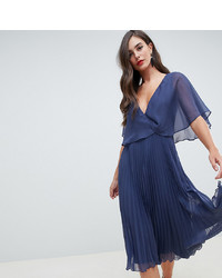 Asos Tall Asos Design Tall Flutter Sleeve Midi Dress With Pleat Skirt