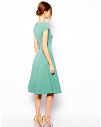 Asos Midi Skater Dress With Full Skirt And Wrap Front In Ponte