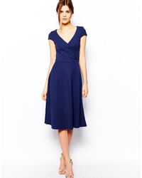 Asos Midi Skater Dress With Full Skirt And Wrap Front In Ponte