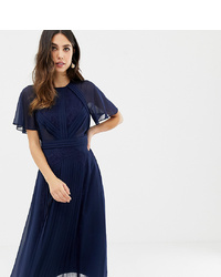ASOS DESIGN Pleated Panelled Flutter Sleeve Midi Dress With S