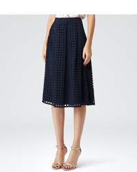 Reiss Kayan Flared Laser Cut Midi Skirt