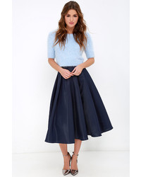 LuLu*s Without Question Navy Blue Midi Skirt