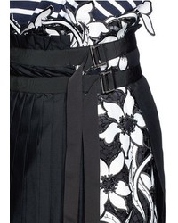 Sacai Metallic Embroidery Lace Poplin Pleat Midi Skirt