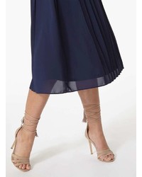 Dorothy Perkins Petite Navy Pleated Midi Skirt