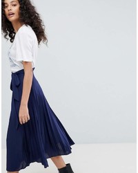 Asos Pleated Midi Skirt With Belt