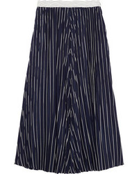 Joseph Pleated Striped Silk Midi Skirt
