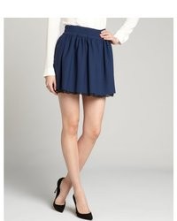 RED Valentino Navy Cotton Wool Blend Lace Underlay Mini Skirt