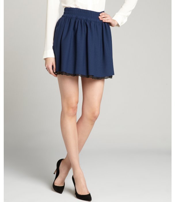 RED Valentino Navy Cotton Wool Blend Lace Underlay Skirt, $475 | Bluefly | Lookastic
