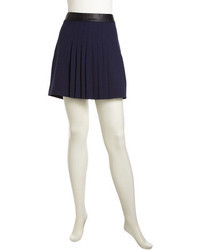 Robbi Nikki Faux Leather Waist Pleated Skirt Navy