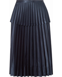 Navy Pleated Satin Midi Skirt