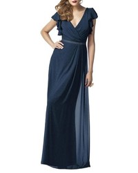 Dessy Collection Sequin Flutter Sleeve Gown