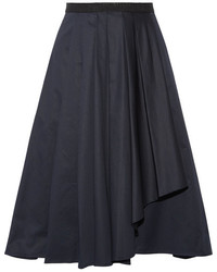 Jason Wu Asymmetric Pleated Cotton Poplin Skirt Midnight Blue