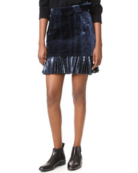 Navy Pleated Velvet Skirt