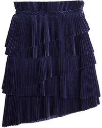 Marco De Vincenzo Pleated Velvet Skirt With Asymmetric Hemline
