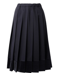 Navy Pleated Wool Midi Skirt