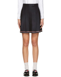 Navy Pleated Wool Mini Skirt