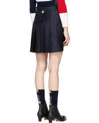Thom Browne Navy Dropped Back Pleated Miniskirt