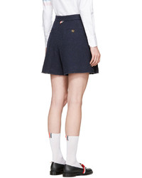 Thom Browne Navy Pleated Wool Shorts