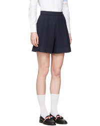 Thom Browne Navy Pleated Wool Shorts