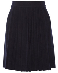 Chinti and Parker Pleated Wool Blend Skirt Navy