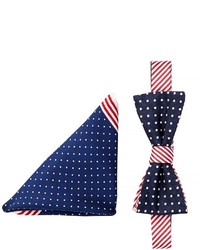 Alara Silk Americana Dots Stripes Bow Tie Pocket Square Set