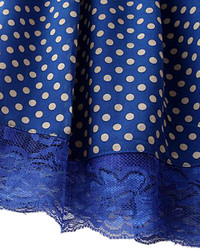 Choies Blue Polka Dot Skater Dress With Lace Hem