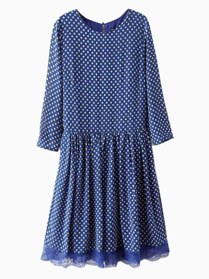 Navy polka fashion dot skater dress