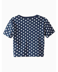 Choies Deep Blue Polka Dot Crop Top T Shirt