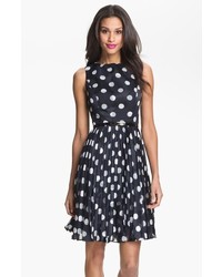 Navy Polka Dot Fit and Flare Dress