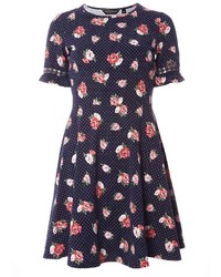 Dorothy Perkins Navy Floral Fit And Flare Dress