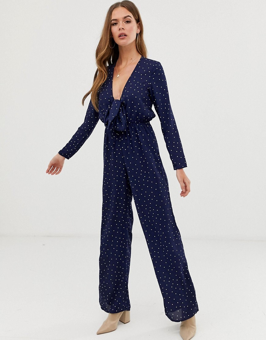 In The Style Billie Faiers Tie Front Polka Dot Jumpsuit, $23 | Asos ...