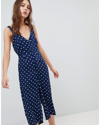 Glamorous Relaxed Jumpsuit With Button Front In Polka Dot