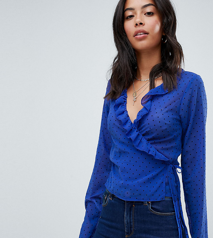 Missguided Tall Polka Dot Wrap Blouse, $9 | Asos | Lookastic