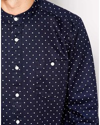 Asos Brand Shirt In Long Sleeve With Slub Polka Dot And Grandad Collar