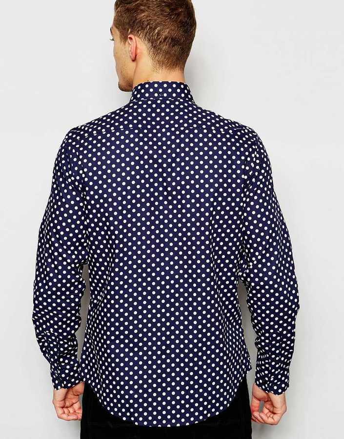 Men's White & Navy Blue Polka Dot Shirt, Ben Sherman