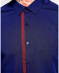 Asos Smart Shirt In Long Sleeve With Polka Dot Trim