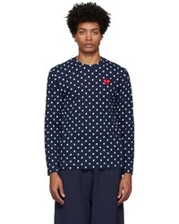 Comme Des Garcons Play Navy Polka Dot Heart Patch T Shirt