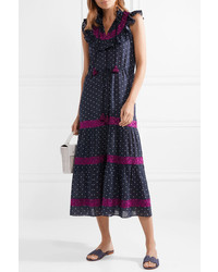 Figue Lila Med Embroidered Polka Dot Cotton Voile Dress