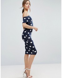 Asos Polka Dot Short Sleeve Bardot Midi Dress